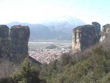 Views of Kalampaka through the rocks of Meteora